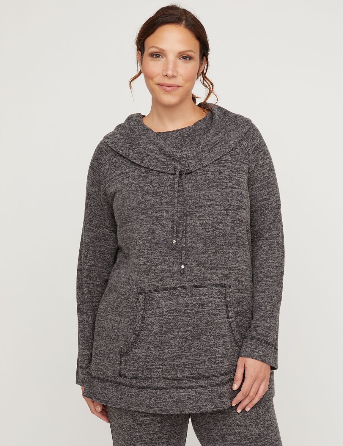 The velvety touch makes this sweatshirt your new favorite layer! The super-soft, lightweight fabric is designed for comfort on-the-go. Featuring a drawstring detail along the cowl neck for added style. Long sleeves. Front kangaroo pocket. Item Number #315746, 84% Polyester/13% Rayon/3% Spandex, Machine Wash, Imported Plus Size Activewear, Length: 31" , Plus Sizes 0X-5X, Petite Plus Sizes 0XWP-3XWP, Catherines Plus Sizes