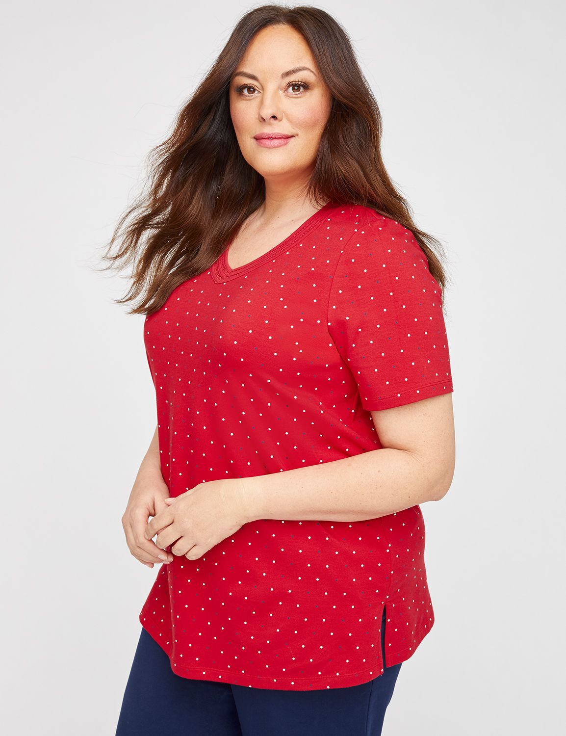 red and white polka dot shirt plus size
